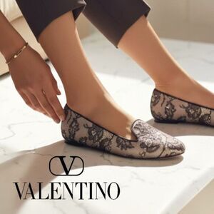 Valentino Balletcore Coquette Sparkling Caviar Crystal Lace Smoking Slippers